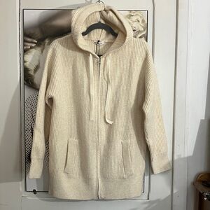 Cream Hooded Zip-Up Cardigan